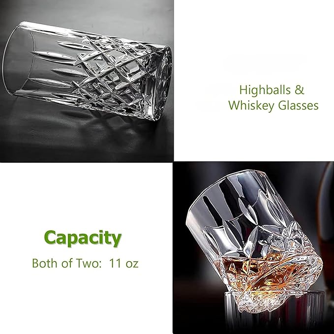 Drinking Glasses, Crystal Glass Cups, Mixed Glassware Set, Crystal Old Fashioned 11oz Highballs and 11oz Whiskey Glasses, Great for Cocktail, Whisky and other Beverages (Style 1,Set of 5)