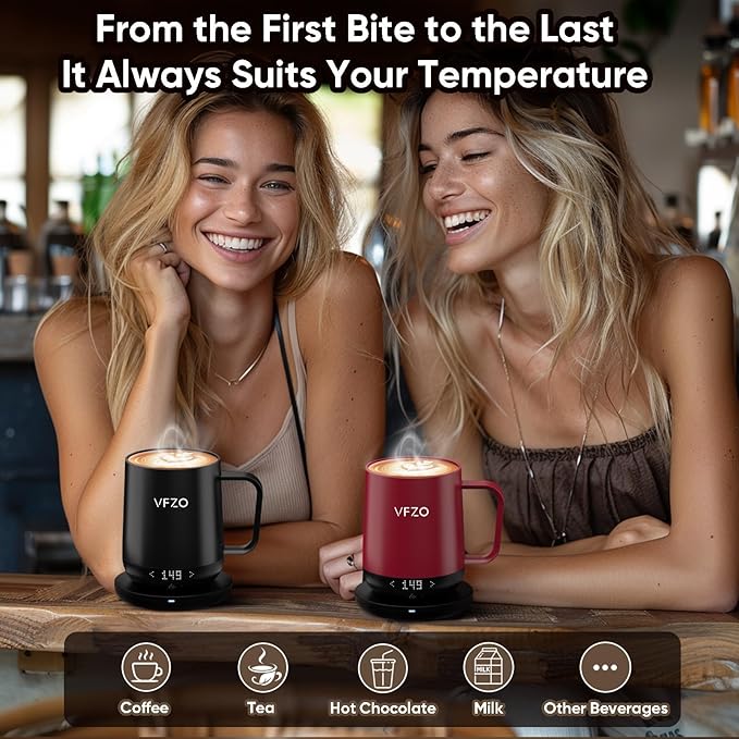 Smart Mug,Self Heating,Temperature-Controlled, Self-Heating Coffee Mug.LED Real-time Temperature Display. 180 Minutes Maximum Battery Life.Smart Coffee Cup(16oz, Burgundy)