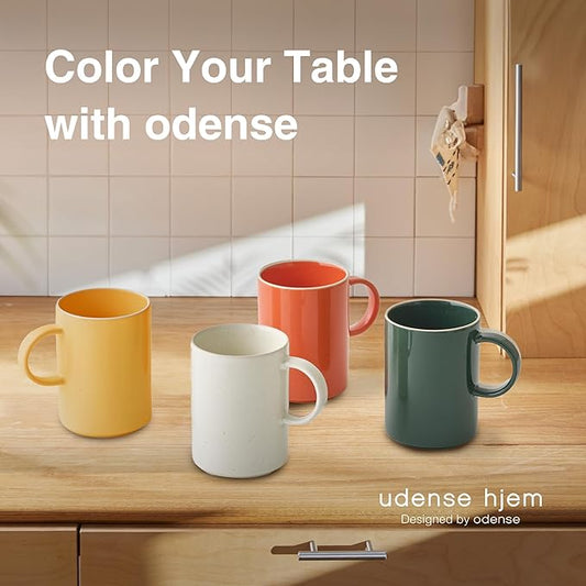Odense Ceramic Mugs Set of 4 - Coffee Mug - Modern & Minimal Design, Wide Mouth & Stackable, Hot Drinks - Microwave & Dishwasher Safe - 11.8oz (Multi Color)