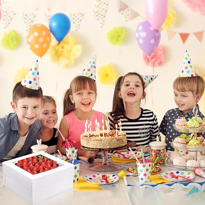 16Pcs 12x12x6 Inch Cake Boxes with Window, White Bakery Boxes, Cake Carrier Container for Pastries, Pie, Cookies, Chocolates, Cupcakes, Birthday Party, Wedding