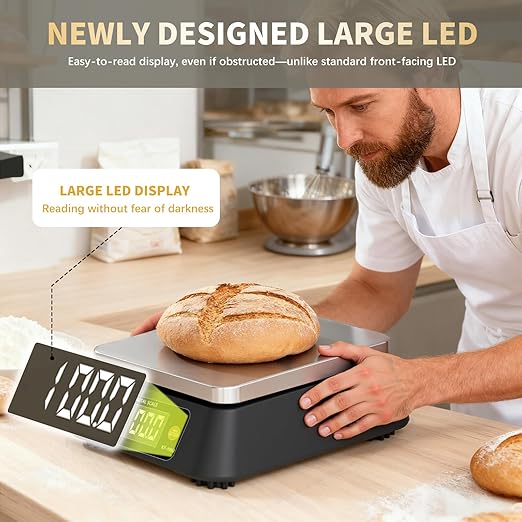 Kitchen Scales Digital Weight Grams and Ounces, YONCON KF-H8U Food Scale for Bakers, Candle and Soap Making, Baking Scale with Stainless Steel Large Platform, 22lb, 3*AA Batteries and AC Power Adapter