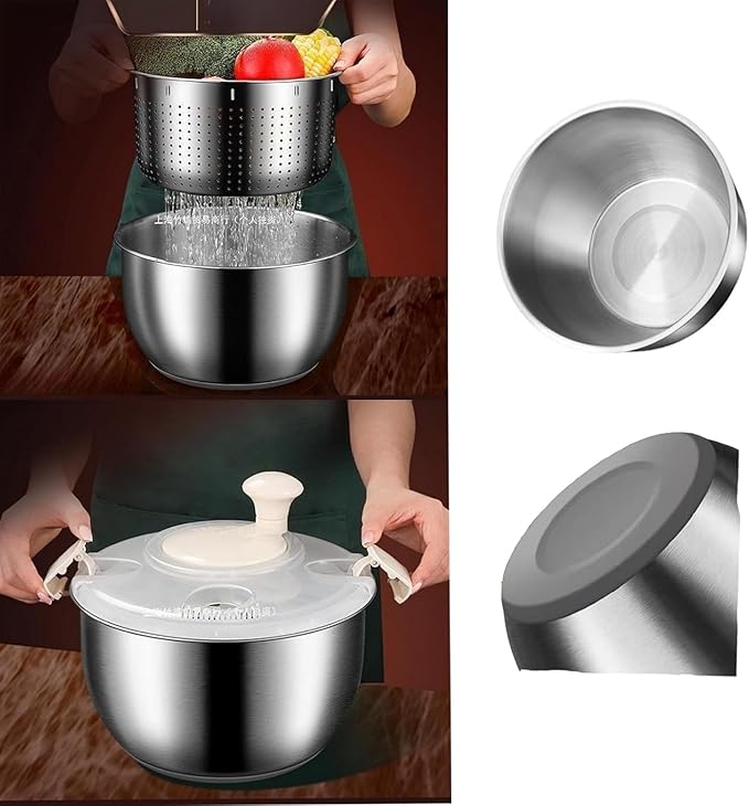Salad Spinner - Stainless Steel 6L Capacity Vegetable Washer, Pasta & Fries Spinner - Premium Kitchen Tool for Quick, Easy Food Prep
