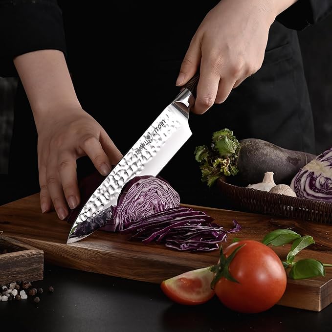 Kitory Chef Knife 8", Japanese Kitchen Knives, HC Stainless Steel, Hammered Ultra Sharp Blade, with Bamboo Shape Ergornomic Handle,Cooking Cutlery 2025 Gifts for Home & Restaurant