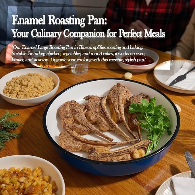 3Pack Enamel Baking Pans Round large Roasting Pan 10/12/14inch Deep Cake Pan Pizza Turkey Cookies-Oven & Dishwasher Safe (500°F) Casseroles Desserts Thanksgiving Holiday Gifts