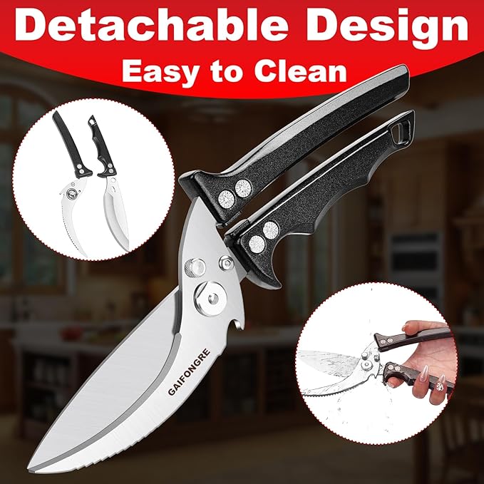Poultry Shears Heavy Duty, Kitchen Scissors All Purpose, Chicken, Fish, Meat, Black