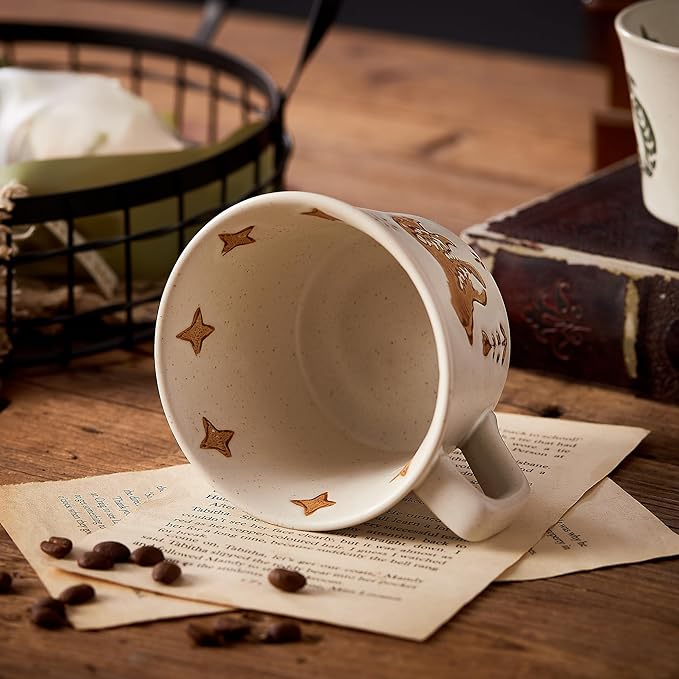 12oz Vintage Ceramic Coffee Mug Set of 4 - Handmade Stoneware Pottery Countryside Farmhouse Fall Autumn Tea Mugs with Big Handle for Latte,Cocoa,Dishwasher & Microwave Safe Cups (Animals)