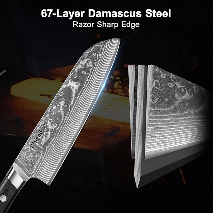 KINGOD 3 PCS Damascus Kitchen Knife Set, Japanese Steel VG10 Core High Carbon Professional Ultra-Sharp Chef Knife Set with Rosewood Handle Gift Box