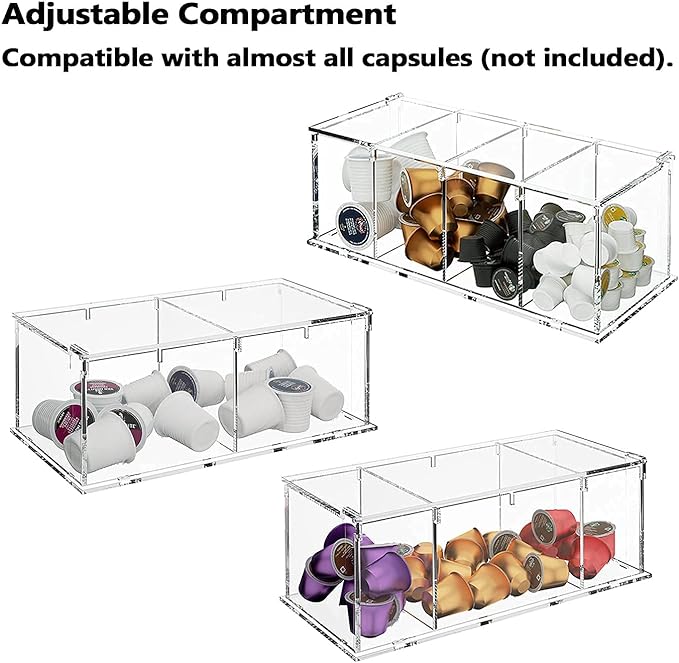 Coffee Capsule Holder Acrylic Box K Cup Holder Coffee Pod Storage Clear Acrylic 4 Compartment with Lid Organizer Coffee Bar Accessories
