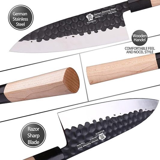WILDMOK Left Handed 7 Inch Deba Knife German Stainless Steel Sashimi Knife Asian Usuba Salmon Knife for Left Handed
