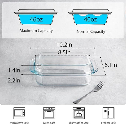 NUTRIUPS 1.4QT Small Glass Casserole Dish With Lid, 8.5×6.1in Rectangular Casserole Dish for Oven