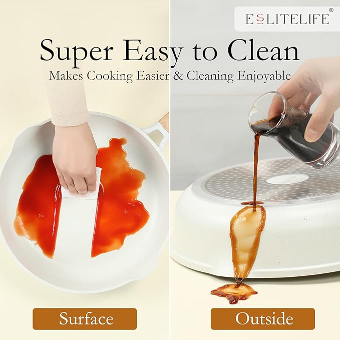 ESLITE LIFE Nonstick Ceramic Frying Pan Skillet, Non-Toxic Egg Omelette Kitchen Cooking Pans Compatible with All Stovetops (Gas, Electric & Induction), PTFE & PFOA Free (White, 11")