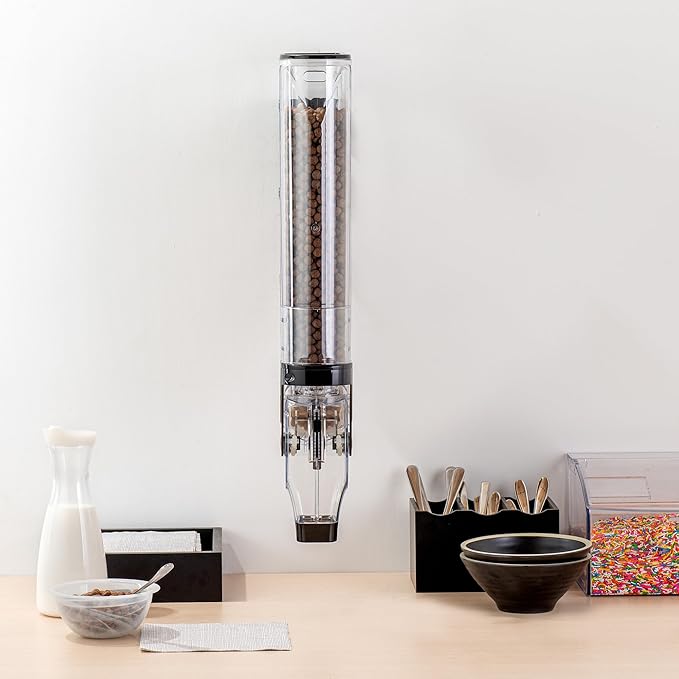 Restaurantware-Met Lux 3.4 Gallon Dry Food Dispenser, 1 Airtight Cereal Dispenser - Wall-Mounted, Single Control, 1 Black Plastic Grain Holder, For Snacks, Nuts, Or Coffee Beans