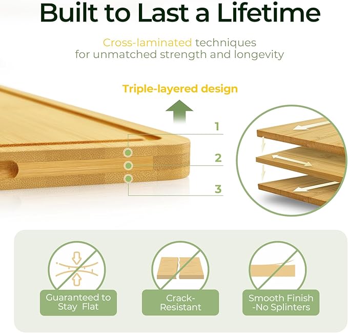 Kitchen Essentials Natural Bamboo Cutting Board XL With Durable, Knife-Friendly Surface & Deep Juice Groove β Perfect For BBQ(Pre Oiled, Natural)