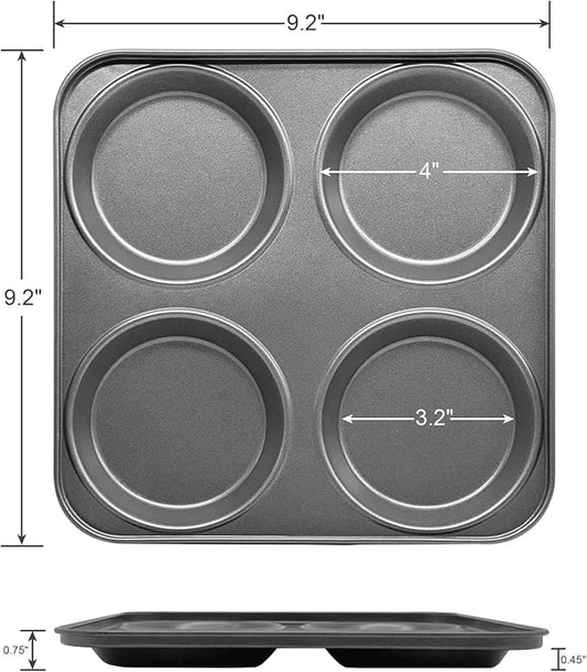 Yorkshire Pudding Pan Set of 2, 4-Cup Nonstick Muffin Top Pan, Shallow Whoopie Pies Pan for Hamburger, Eggs, Sandwiches