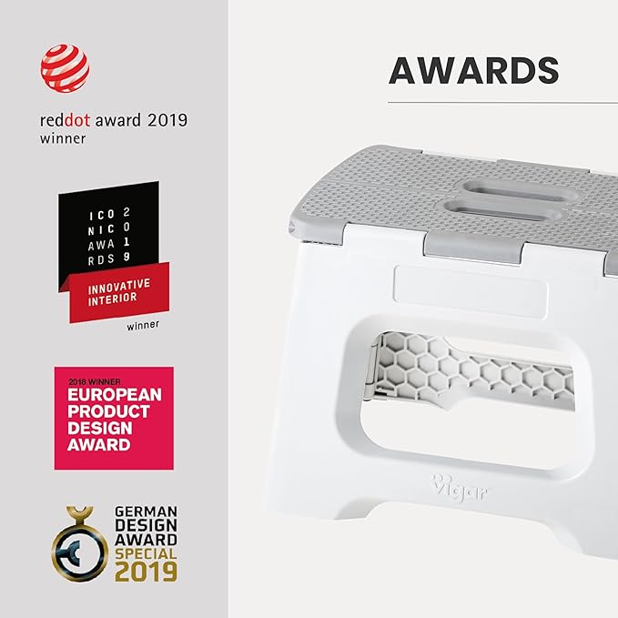 Vigar Compact Step Stool Foldable, 9-inch Step Stools for Adults up to 330 Pound, Lightweight Stool, Non-Slip Folding Step Stool, Gray