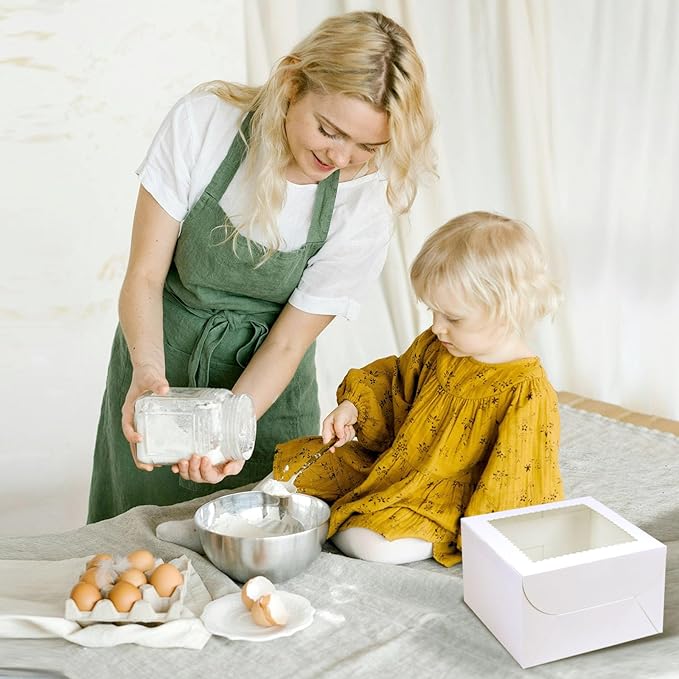 20Pcs 8 Inch Cake Boxes with Window, 8x8x5 Inches White Bakery Boxes, Cake Carrier Container for Pastries, Pie, Cookies, Chocolates, Cupcakes, Birthday Party, Wedding