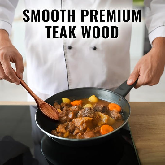 Zulay Kitchen 9.4" Teak Wooden Cooking Spoon – Durable, Non-Stick Wooden Utensil for Cooking, Stirring, Mixing & Serving – Heat-Resistant, Smooth Finish Kitchen Spoon for Nonstick Cookware