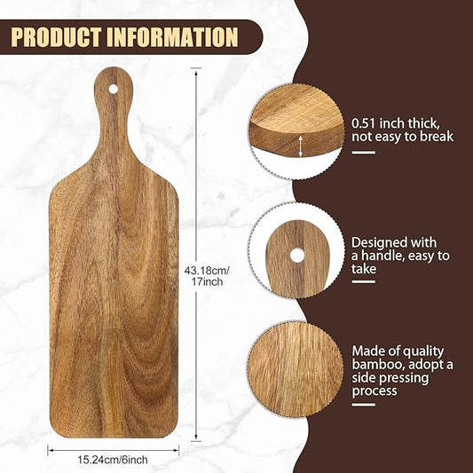 6 Pcs Cutting Board Bulk Kitchen Thicken Chopping Platter with Handles Wooden Charcuterie Serving Trays Blank Wood Boards for Engraving Wedding Housewarming(Acacia Wood,17 x 6 Inch)