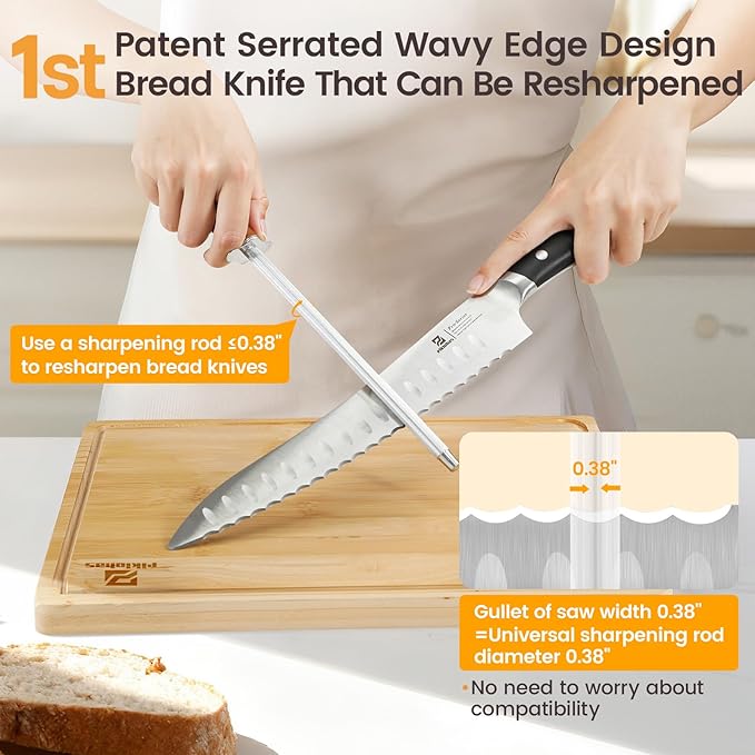 Bread Slicer With Bread knife, World's 1st Horizontal Bread Cutter for Homemade Bread, 4 Thickness Adjustable, Paired With Multifunction Serrated Knife for Efficient Slicing, Baking Gifts