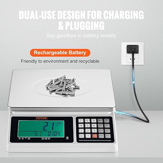 VEVOR Industrial Counting Scale, 30 kg x 1 g, Digital Scale for Parts and Coins, g/kg/lb Units, Electronic Gram Scale Inventory Counting Scale Kitchen Jewelry Scale with RS232 Port and LCD Screen