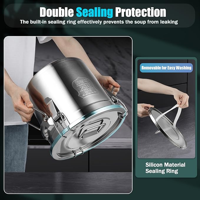 Stainless Steel Airtight Canister for Kitchen, 12L/3.17Gal Metal Food Storage Container Flour Bucket with Lid & Clamps, Bean Rice Cereal Canister Holder for Kitchen Restaurant, D11*H9.85in