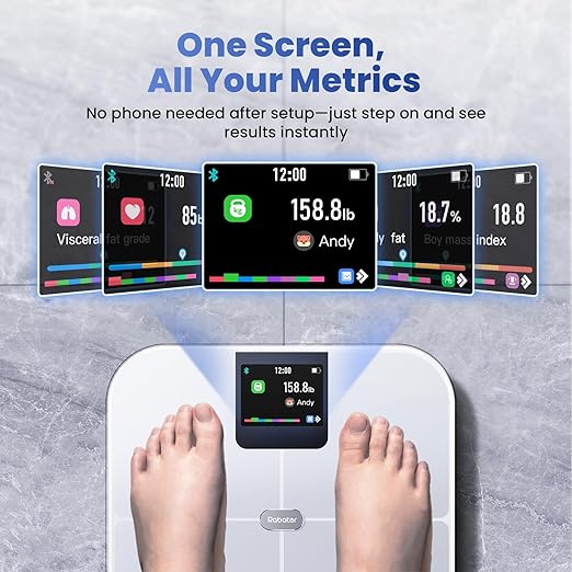 Smart Scale with Large Color Display, Digital Bathroom Scale for Body Weight BMI Muscle Mass, 25 Composition, Body Fat Scale with Heart Rate, 11.8" Large Platform, 400 lbs (White)