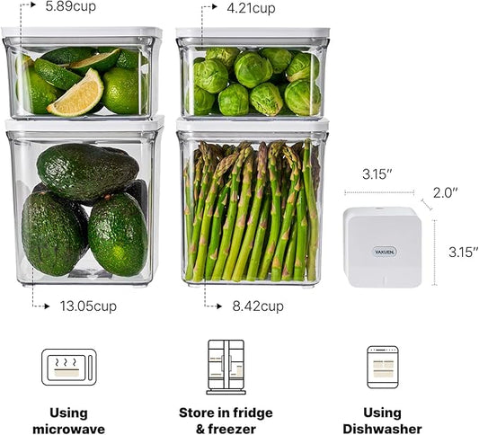 Premium Airtight Food Storage Containers & Vacuum Sealer Machine Starter Set, 4-piece Container with Sealer, 100% Leak Proof,Keep food fresh up to 5 times longer than non-vacuum strorage.