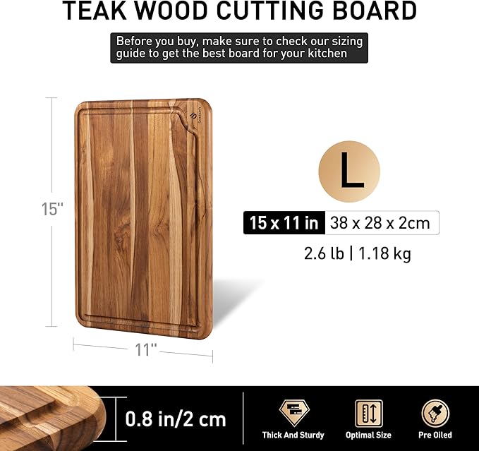Teak Cutting Board 15inch Non Slip Over Sink Kitchen 2025 First Apartment Essentials Wooden Cutting Board New Home Must Haves Accessories House Warming Decor Housewarming Hostess Host Gifts L