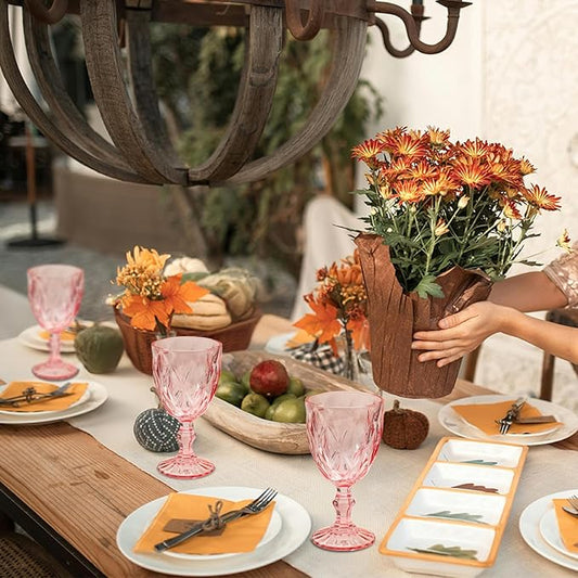 24 Pcs Vintage Wine Glasses, 10 Ounce Colored Glass Water Goblets, Unique Embossed Pattern High Clear Stemmed Glassware Wedding Party Bar Glass Drinking Cups Fancy Wine Glasses Pink Set of 24