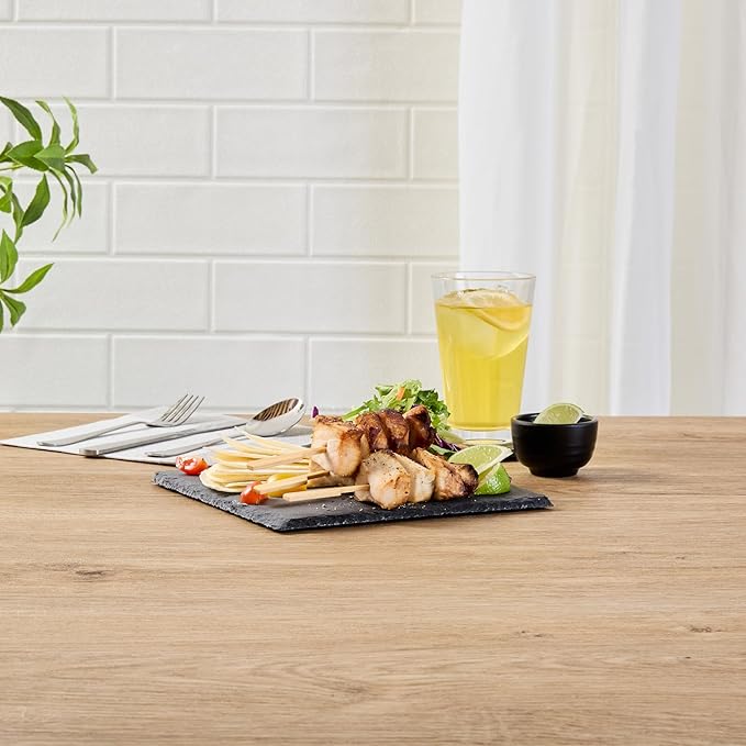 Restaurantware Slate Serving Tray 1 Pack of 8 x 8" Foam Feet Charcuterie Stone Plate Rustic Edges Freezable Black Square Serving Display Cheese Board for Kitchen, Gourmet, Dining, Parties