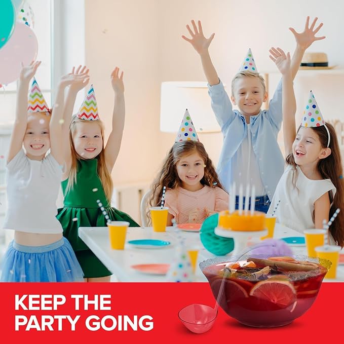 Premium Plastic Punch Bowl with Ladle, Fancy Disposable Punch Bowls for Parties, Holidays, Schools, Halloween, and More, Quality Glass Like Appearance, Large Punch Bowl with Ladle Set 3 Pack