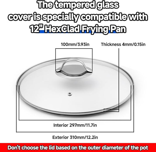 12 Inch Lid Compatible with Hexcla-Tempered Glass,Steam Vented, Dishwasher Safe