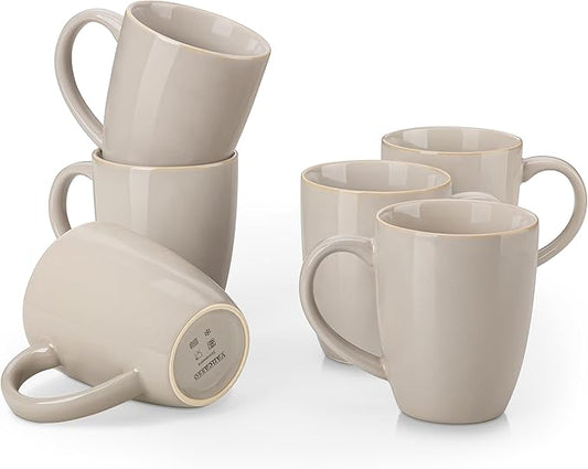 vancasso PLAYA Ceramic Coffee Mug Set of 6, 16 Oz Tea Cups with Handle for Latte, Tea, Cappuccino, Milk, Cocoa, Microwave&Dishwasher Safe, White