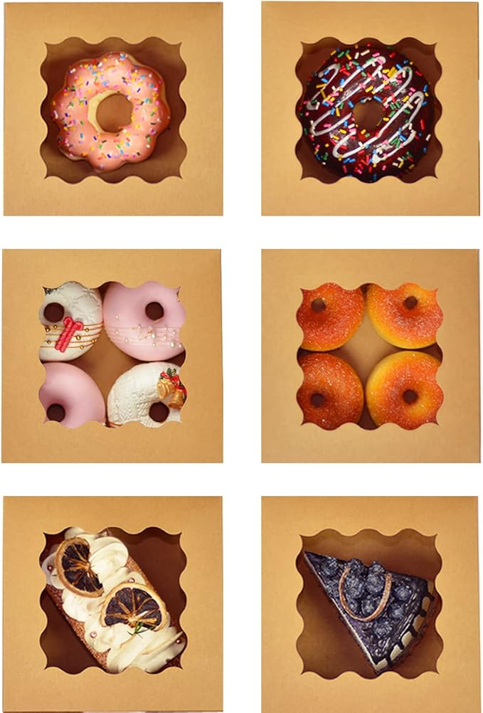 Bakepacker Brown 30-Packs Bakery Boxes with Window 6x6x3 inches Thick & Sturdy Macaroon Pastry Boxes Cookie Boxes for Bakerys