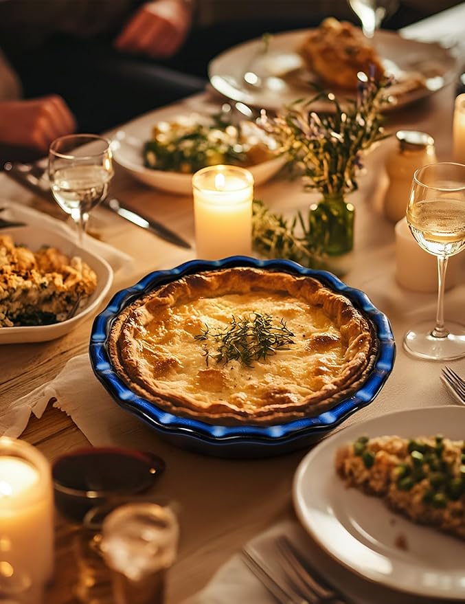 AISBUGUR Pie Pan for Baking 9 Inch Ceramic Pie Dish Quiche Baking Dish Non-Stick Dishwasher & Oven Safe (Reactive Glaze Blue)