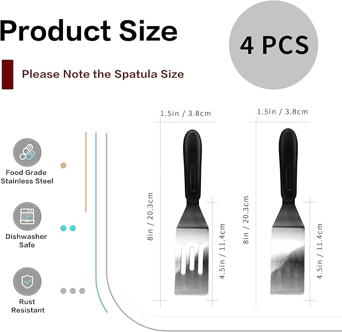 Small Spatula Professional Mini Serving Spatula, 4 Pieces Stainless Steel Metal Spatulas Set, Cutter and Serve Turner for Kitchen, Flipping or Cooking for Brownie, Cookie, Lasagna, Pancakes or Cake