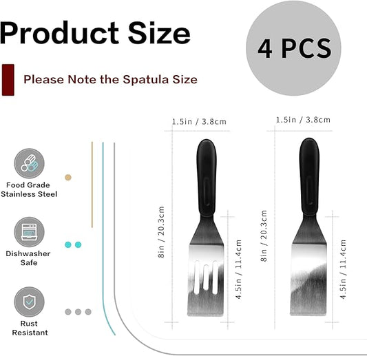 Small Spatula Professional Mini Serving Spatula, 4 Pieces Stainless Steel Metal Spatulas Set, Cutter and Serve Turner for Kitchen, Flipping or Cooking for Brownie, Cookie, Lasagna, Pancakes or Cake
