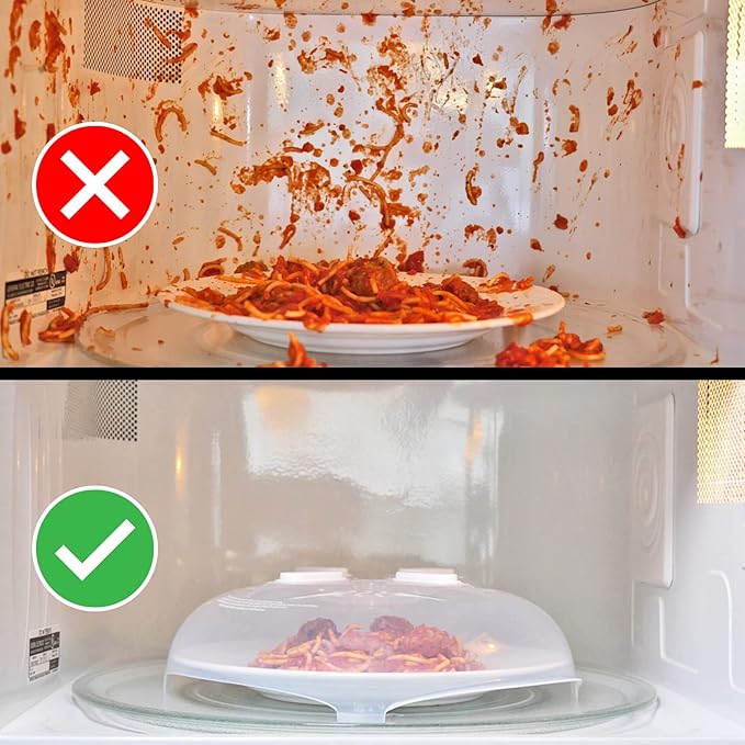 HOVER COVER Magnetic Microwave Splatter Cover, Clear Microwave Cover for Food - Vented & Magnetic Microwave Food Cover, 12-inch, BPA-Free - White