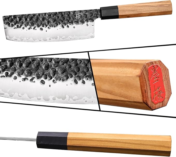 6.7 Inch Kitchen Usuba Knife,Vegetable Cleaver Knife Asian Nakiri Knife,Stainless Steel With Hand-forged,Olivewood Handle and Gift Box for Family & Restaurant