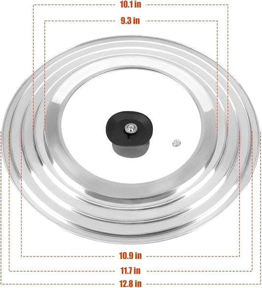 Universal Lid for Pots and Pans Skillets,Pot Lid fit 8.2, 9, 10, 11, 12 and 12.5 Inch Cookware, Large Replacement Frying Pan Cover, Stainless Steel Cast Iron Skillet Lids with Heat Resistant Knob