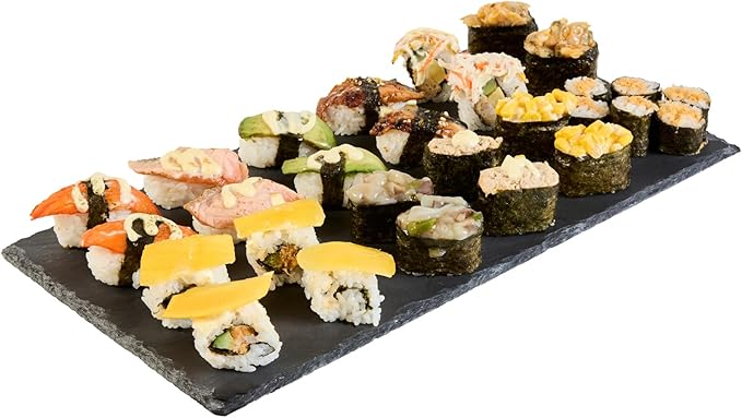 Restaurantware Slate Serving Tray 1 Pack of 15.7" x 7.8" Foam Feet Charcuterie Stone Plate Rustic Edges Freezable Black Serving Display Cheese Boards for Kitchen, Gourmet, Dining, Parties