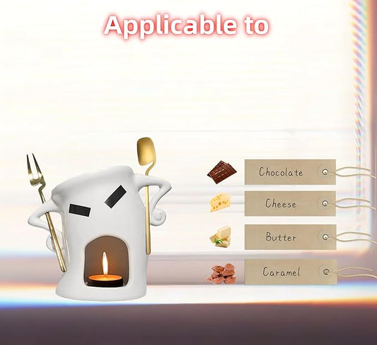 Chocolate Fondue Mug With Attitude, Cheese, Candy Mini Ceramic Fondue Mugs Gift Set with 1 Forks & 1 Scoop - Sweet Fondue Cup Set for Gifts Parties Cozy Nights