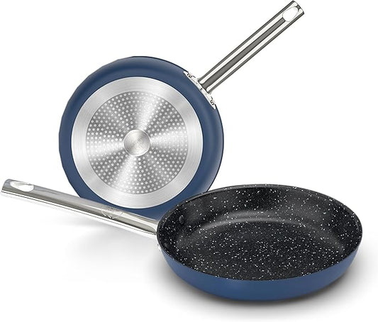 DishDelight Pots and Pans Set Nonstick, 9,11 Inch Induction Ceramic Cookware Set with Stay-Cool Handles, Added Plasma Diamond, Blue