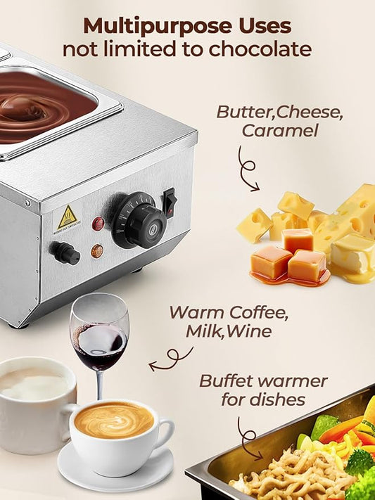 Chocolate Tempering Machine, 2 Tanks Chocolate Melting Pot, 86~185℉ Chocolate Warmer, 1000w Commercial Chocolate Melting Machine, Stainless Steel Electric Commercial Food Warmer For Milk Coffee Cheese