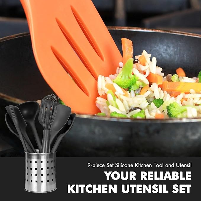 Chef Craft - Premium Silicone Kitchen Tools and Utensils Set, Non-Scratch, Withstands Temperatures up to 450°F, BPA-Free, 9 Piece Cooking Utensils Set, Black
