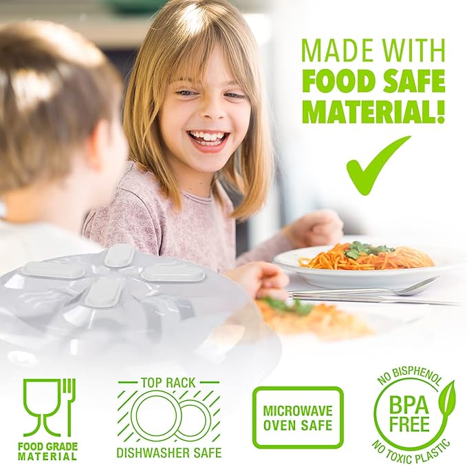 HOVER COVER Magnetic Microwave Splatter Cover, Clear Microwave Cover for Food - Vented & Magnetic Microwave Food Cover, 12-inch, BPA-Free - White