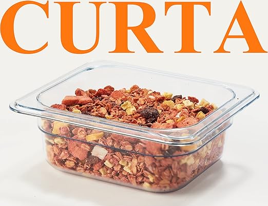 CURTA 6 Pack NSF Food Pans, 1/6 Size 2 1/2 Inch Deep, Commercial Polycarbonate Plastic Clear Freezer-Safe