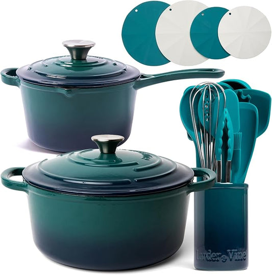 20 Piece Cookware Set (Bondi) | Dutch Oven, Utensil Set, Saucepan, and Trivets