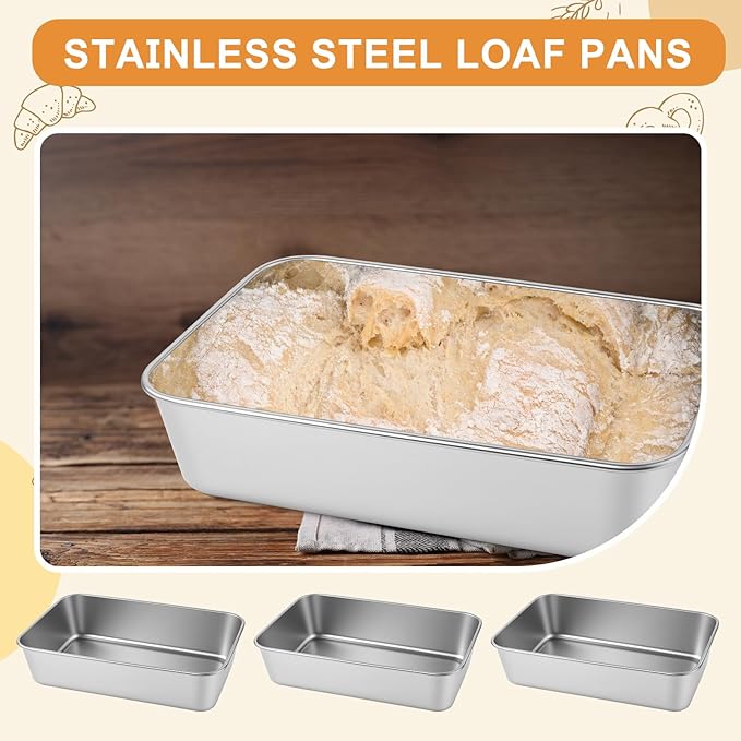12Pcs Stainless Steel Loaf Pans,9x6 Inch Bread Pans for Homemade Bread, Loaf Pans Oven-Safe Banana Bread Pan for Baking Bread, Cakes, Sandwich (Silver, 12Pcs)