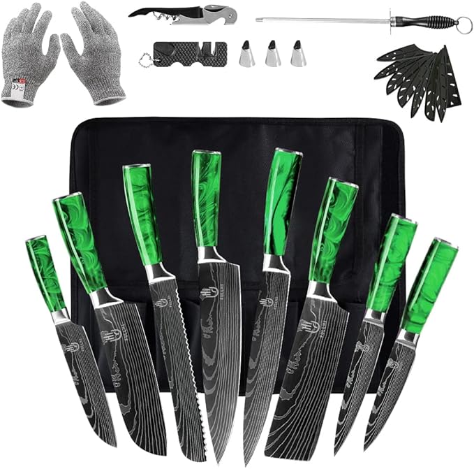 FULLHI Knife Set, 14pcs Japanese Knives Set, Multiple Colour Premium German Stainless Steel Chef Knife Set